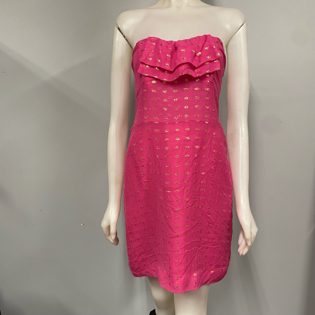 Britt Ryan 100% Silk Pink Strapless Chiffon Ruffle Dress Nwt